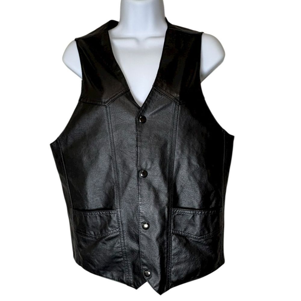 Vintage Montana Premium Grade Leather Vest Small Black Genuine Leather